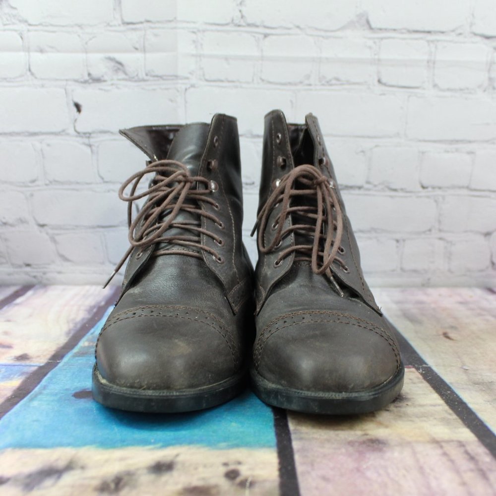 Tuff Rider Brown Leather Lace Up Cap toe Paddock Boots Size 7.5 M - Picture 4 of 9